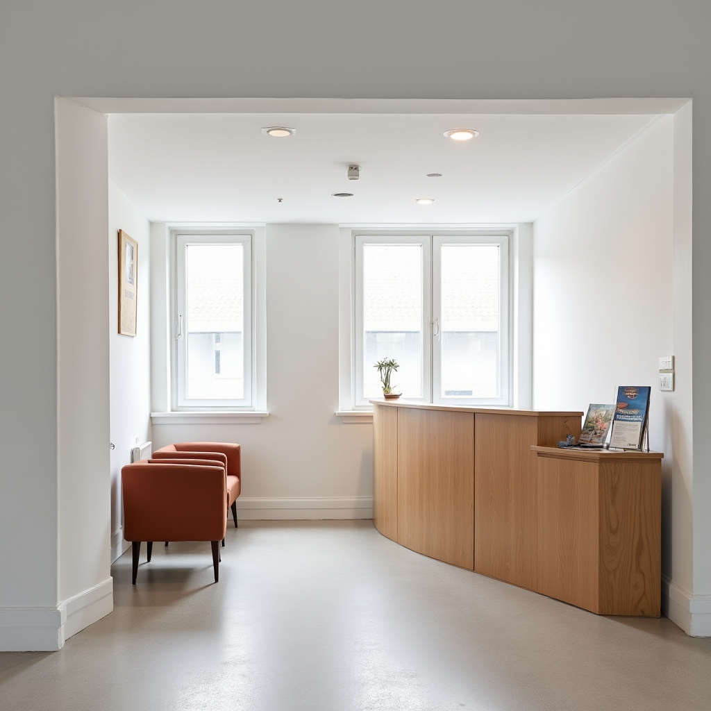 Converted ground floor office space in Rzeszów with a reception desk near the entrance